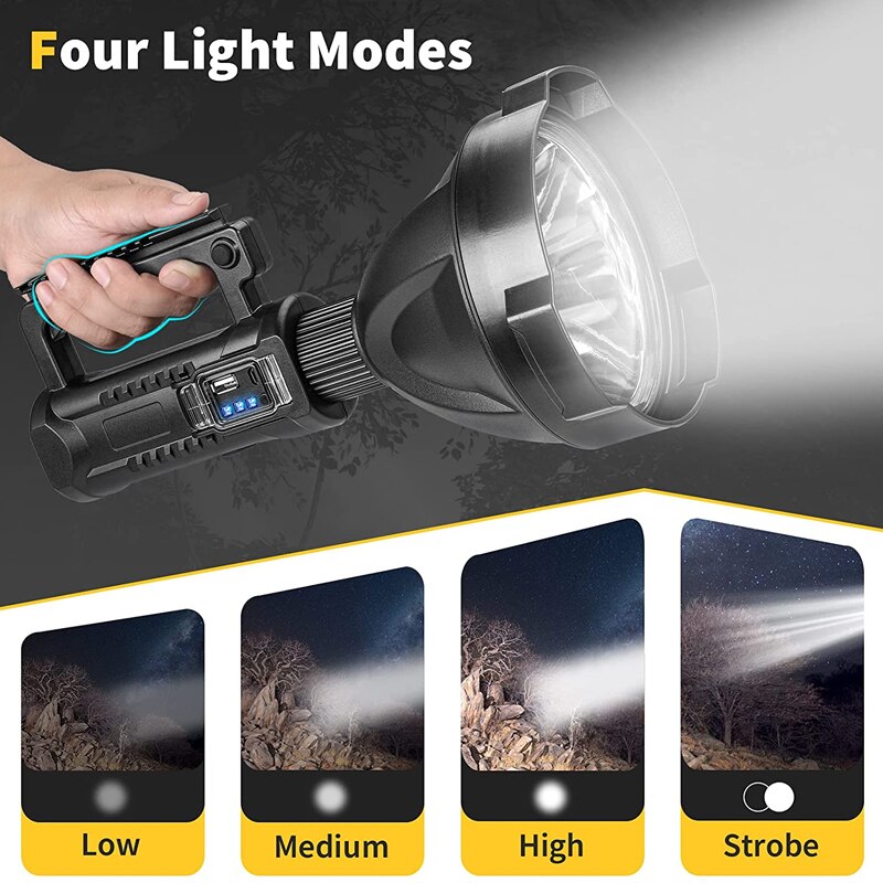 High Power LED Flashlight Powerful XHP90 Torch Waterproof Fishing Lantern USB Rechargeable Spotlight Searchlight Power Bank Lamp