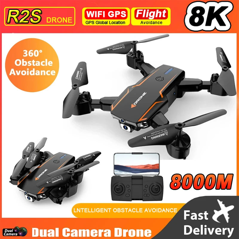 R2S Drone 8K Camera Professional Aerial Photography Aircraft Mini RC Plane Obstacle Avoidance Drone for Adults and Children Toys