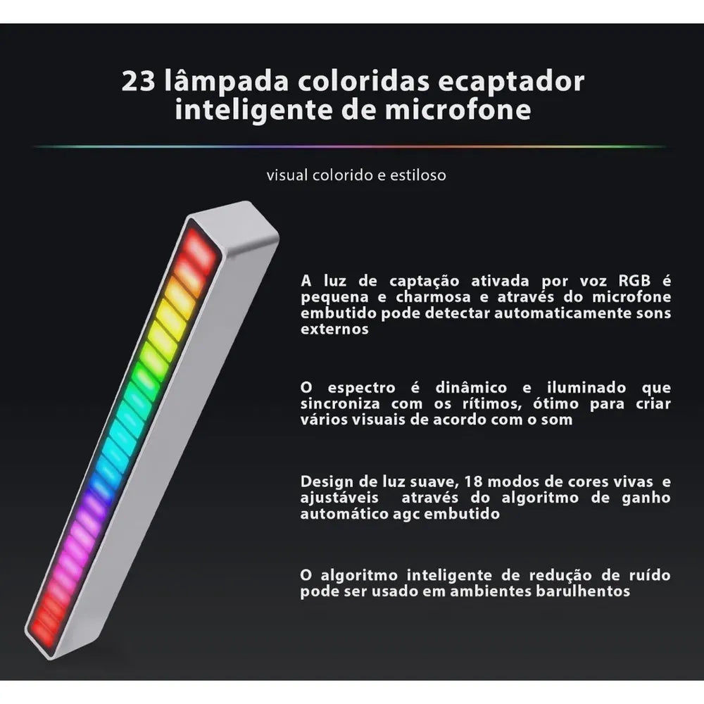 Barra De Led Sensor Rítmica RGB 32 Leds Ativação Por Música KPFR508 - PDE